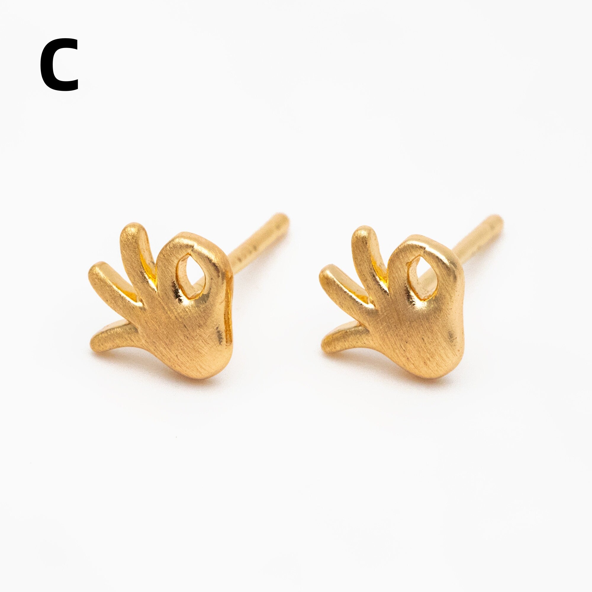 10pcs Gold Gesture Earrings, Gold Plated Brass, Minimalist Stud Earrings (GB-4105)